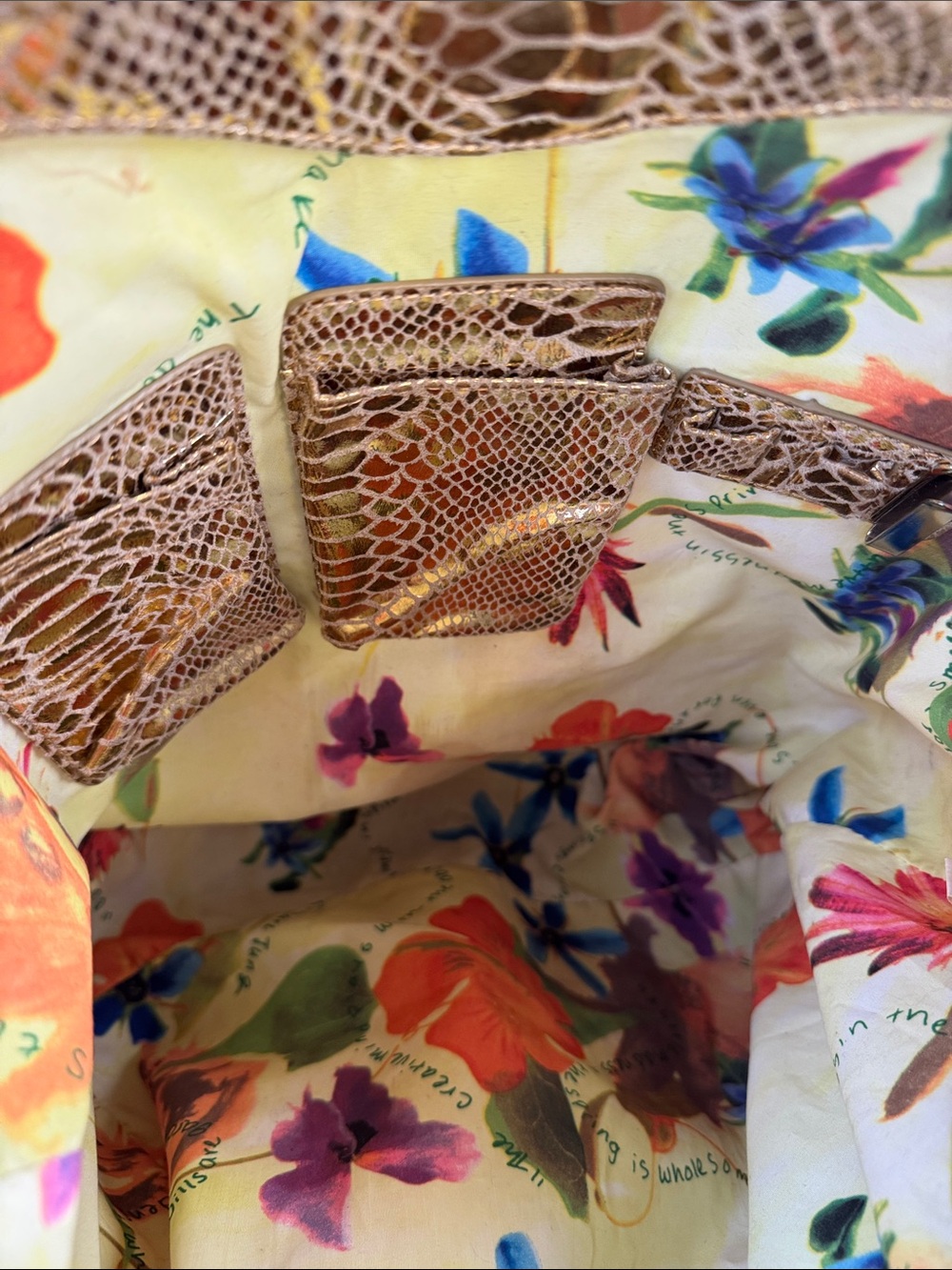 Carlos Falchi Metallic Gold Python-Embossed Tote w/Pouch - Picture 14 of 14